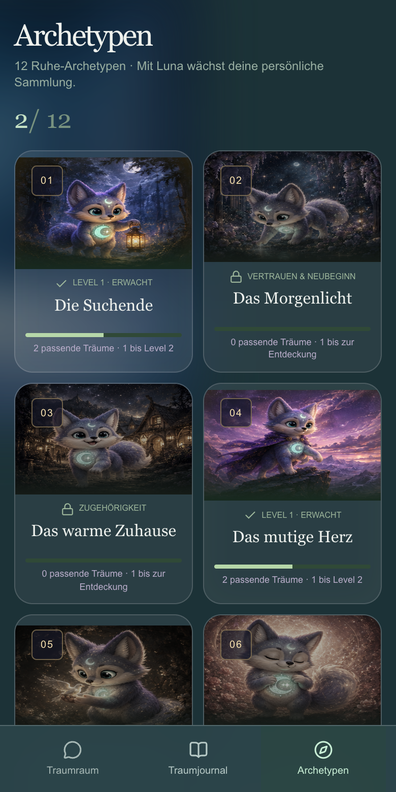 Lunas Archetypen-Sammlung in der DreamKey-App